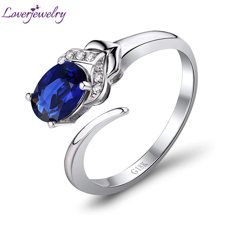 AU750 White Gold Ring Diamond Oval Cut Sapphire Ring In 18K Solid Gold For Sale WU261