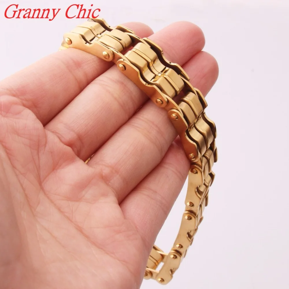 Granny Chic 9 Fashion 15mm Wide Mens Boys Wristband Cuff font b Gold b font Color