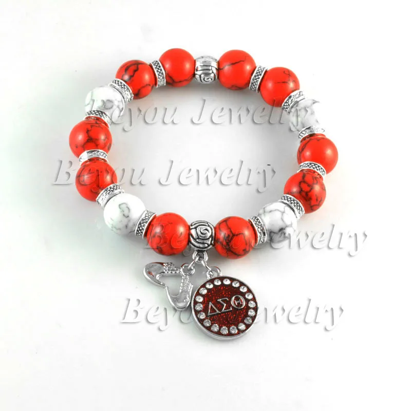 DIY Delta Sigma Theta Sorority stretch natural stone bead charm