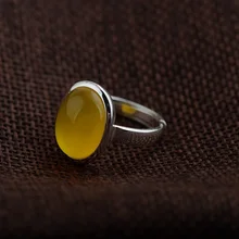 FNJ кольцо с натуральным халцедоном, 925 пробы, серебро, желтый камень, S925, тайские серебряные кольца для wo мужчин, ювелирные изделия anillos для мужчин