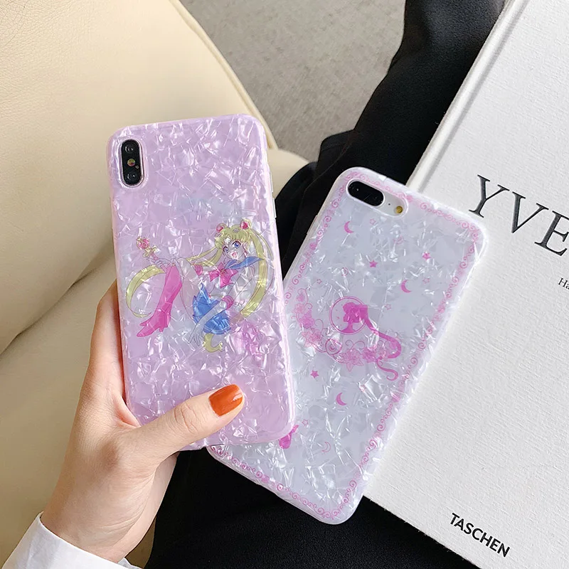 

Cartoon anime Sailor Moon phone case For iphone6 6s 7 8 plus Pink shell pattern back cover For iphone X XR XS MAX XS Capa Fundas