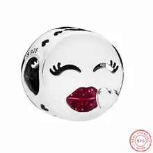 Подарок на день Святого Валентина из стерлингового серебра 925 пробы, блестящие эмалированные бусины "поцелуй" DIY Fit PANDORA Подвески для женщин, изготовление ювелирных изделий FL677