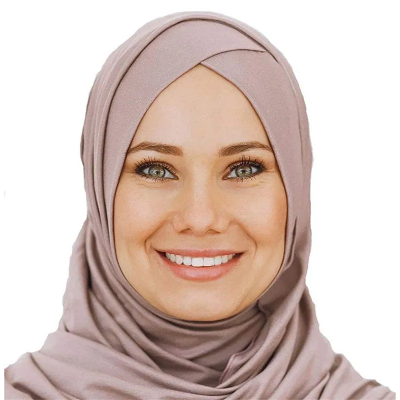 Women's Elegant Modest Muslim Islamic Scarf Ramadan Soft Lightweight Jersey instant Hijab Long Headscarf Easy Ready to wear - Цвет: Pinkv