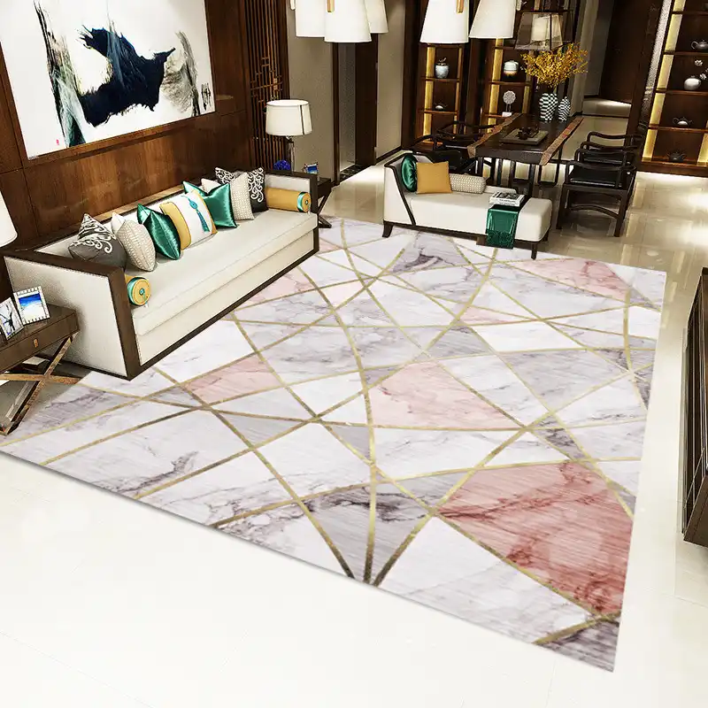 AOVOLL Area Rug for Living Room Soft Modern Nordic White Marble Gold