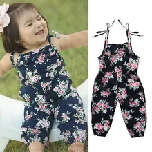Детский комбинезон без рукавов с рюшами и цветочным рисунком для маленьких девочек; брючный комбинезон; Одежда для девочек