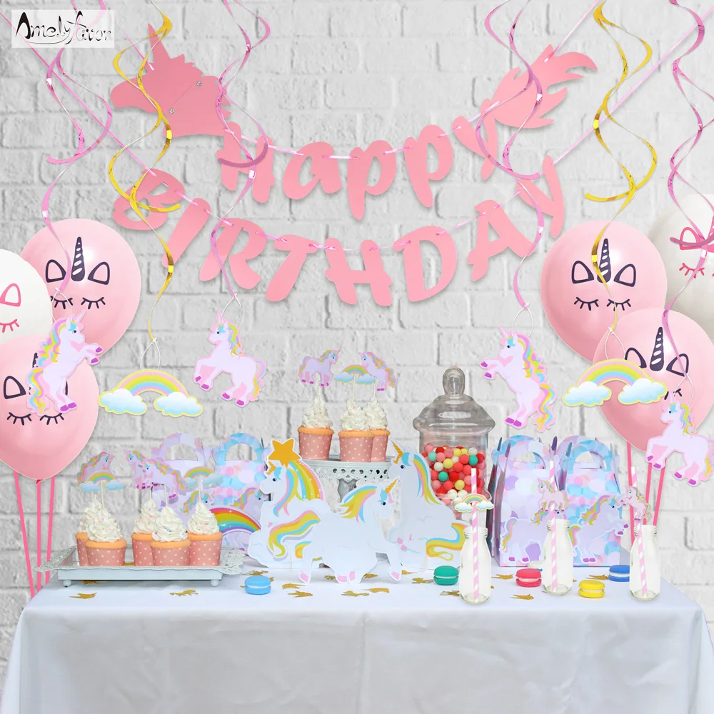 

Unicorn Party Theme DIY Decoration Birthday Party Decorations Kids DIY Party Decoration Gift Box Balloon Straws Party Supplies