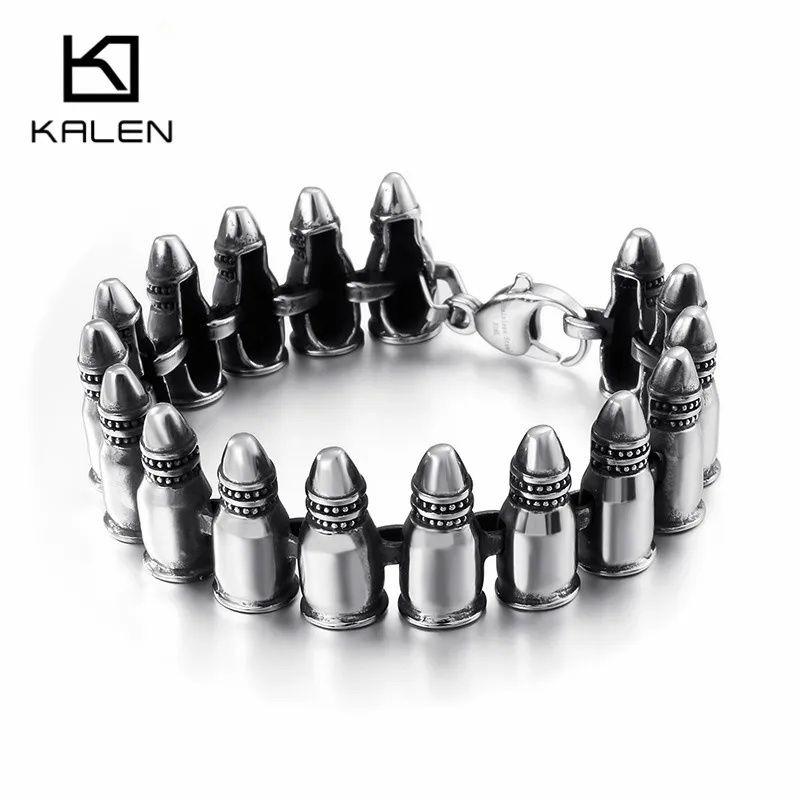 

KALEN 21cm Stainless Steel Bullet Shaped Charm Bracelet For Men Hip Hop Nail Military Style Link Chain Bracelet Jewelry