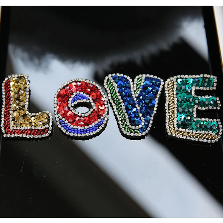 

love letter beaded sequined applique patch sew on patch embroidered patches for clothing parches para la ropa