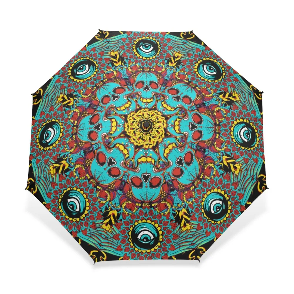 

High Quality Full Automatic Art Skull Custom Umbrella Fashion Design Three Folding Umbrella for Man and Women Rain Umbrellas