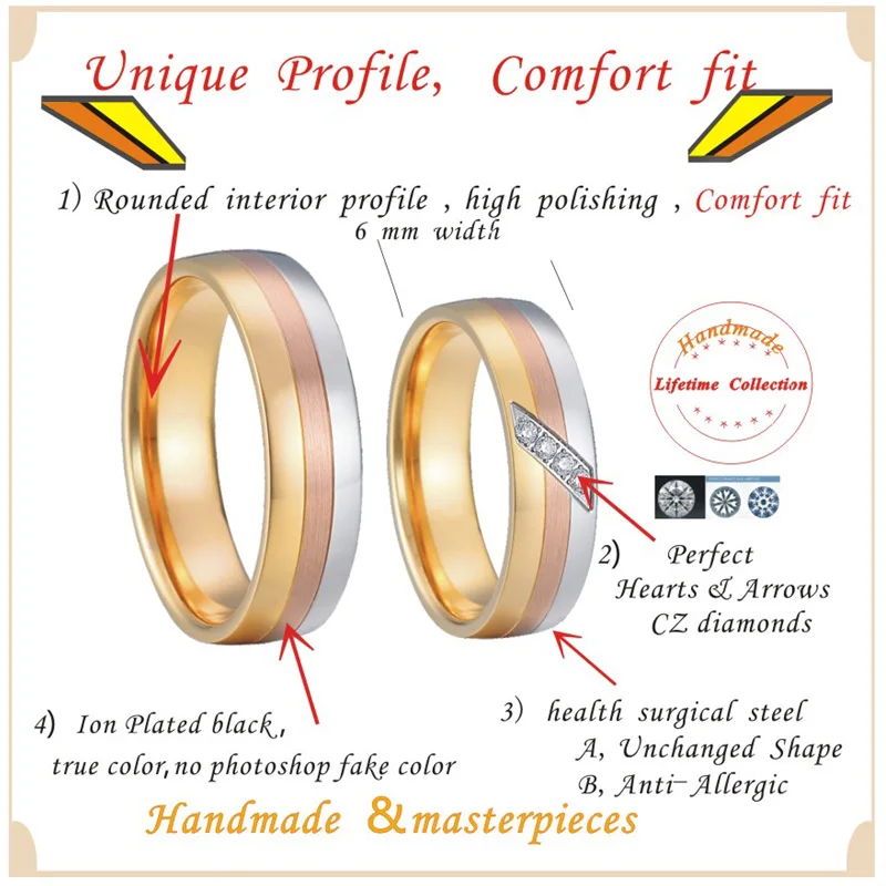 Lover's Alliances wedding band Anniversary ring men rose silver gold color Jewelry promise engagment couple rings for women (5)