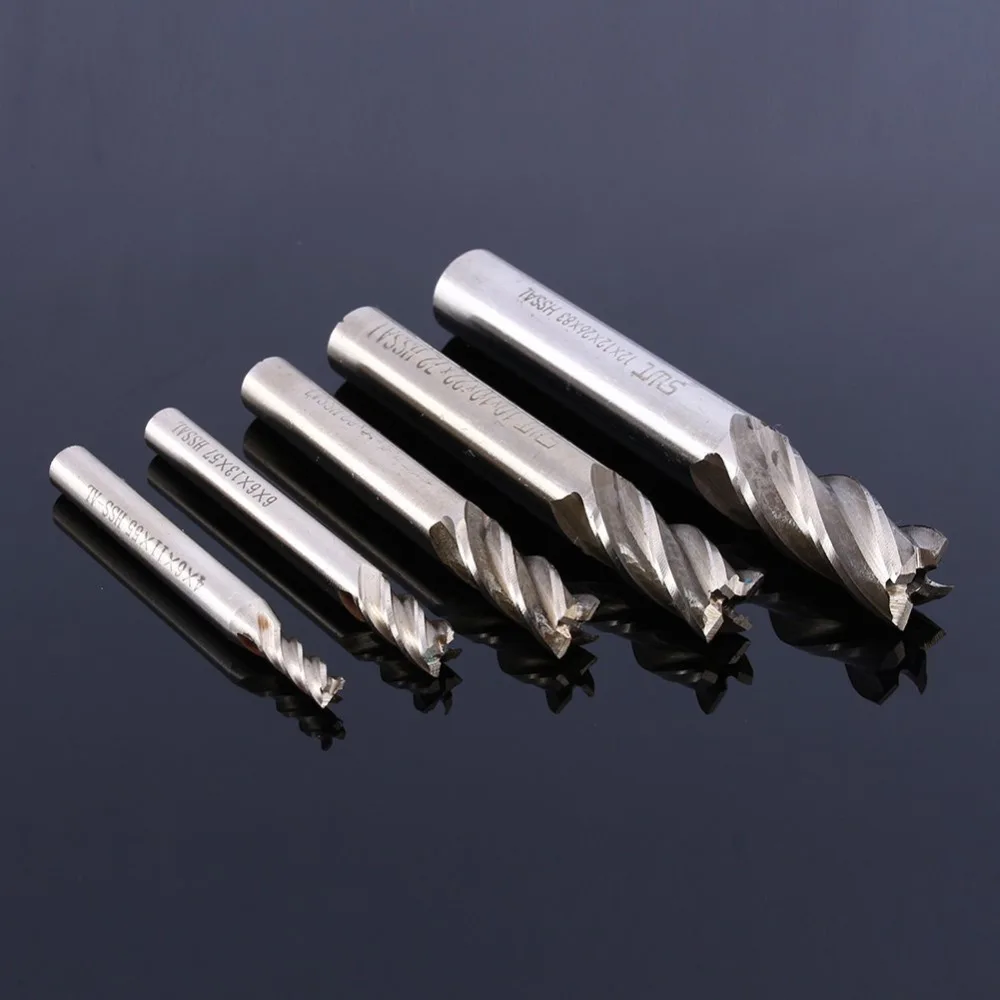 

5PCS HSS CNC Lathe Straight Shank 4 Flute End Mill Cutter Drill Bit Tool 4/6/8/10/12mm High Speed Steel HSS 4 Flute Straight End
