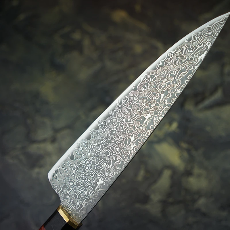 FZIZUO дамасский стальной нож шеф-повара японские ножи Santoku оливковая деревянная ручка кухонные инструменты для приготовления пищи с кожаной оболочкой ручной работы