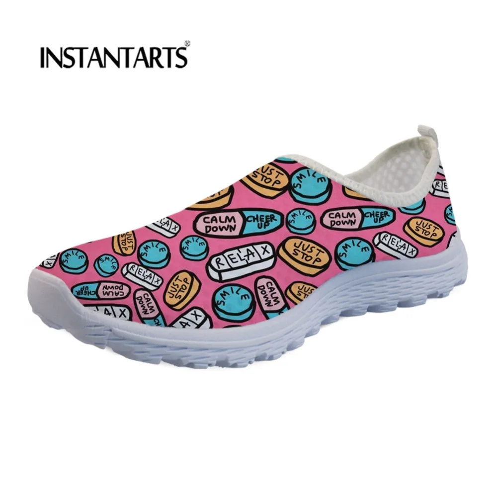 

INSTANTARTS Cartoon Medical Women Summer Slip-on Mesh Sneakers Female Casual Breathable Light Indoor Summer Spring Flats Shoes
