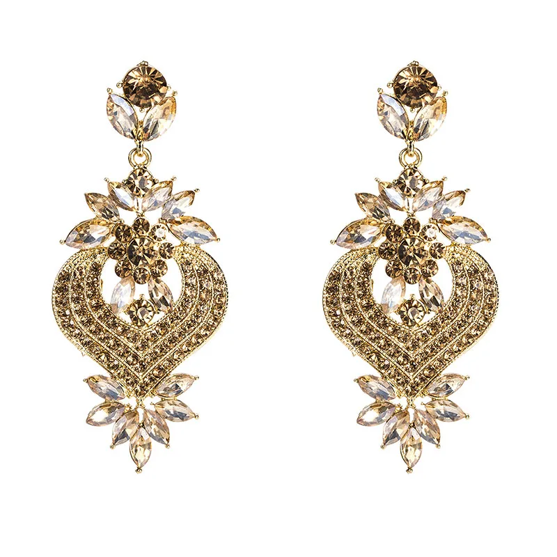 

Luxury Earrings For Women Flower Big Dangle Earring 2018 Fashion earing Trendy large rhinestones Wedding Jewelry