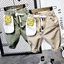 Летние шорты для активного отдыха для мальчиков, Детские хлопковые штаны с эластичной резинкой на талии, детские пляжные штаны до колена, однотонная одежда для маленьких мальчиков