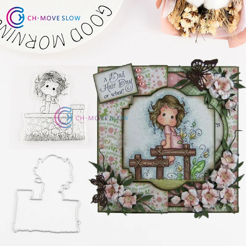 

CH Sitting Girl Metal Cutting Dies and stamps DIY Scrapbooking Card Stencil Paper Craft Embossing Folder DIY Paper Cards