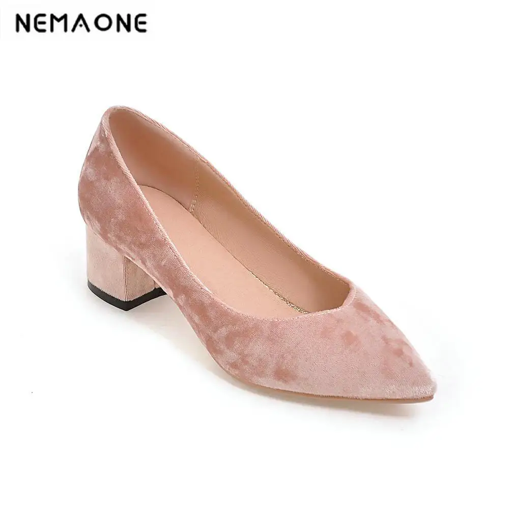 

New sexy flock Women Pumps Fashion Elegant Pointed Toe Slip-On square Heel Office Lady drsee Shoes