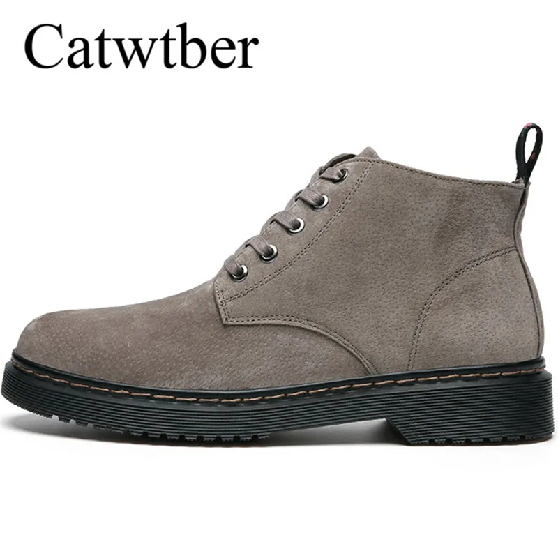 

Catwtber Fashion Mens boots Autumn Quality Split Suede Leather ankle boots slip-on men casual shoes chaussure homme High Quality