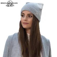 BINGYUANHAOXUA, новые зимние фирменные шапки, вязаная шапка с соблазнительными кошачьими ушками, для девушек, для женщин, шерстяная шапка в стиле подиумной моды, женские головные уборы, шапочка, шапка