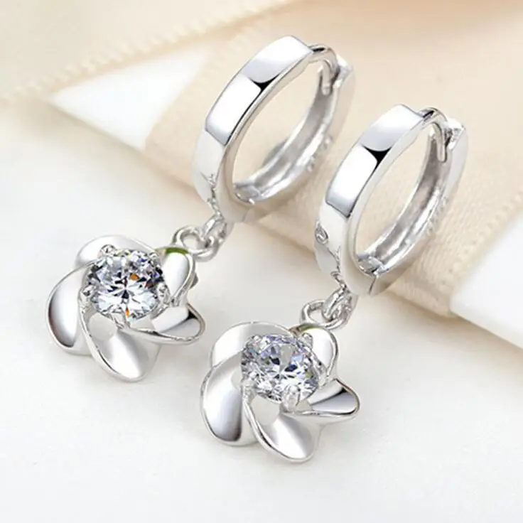

2017 new arrival hot sell fashion Plum flower shiny crystal 925 sterling silver ladies`stud earrings jewelry gift wholesale