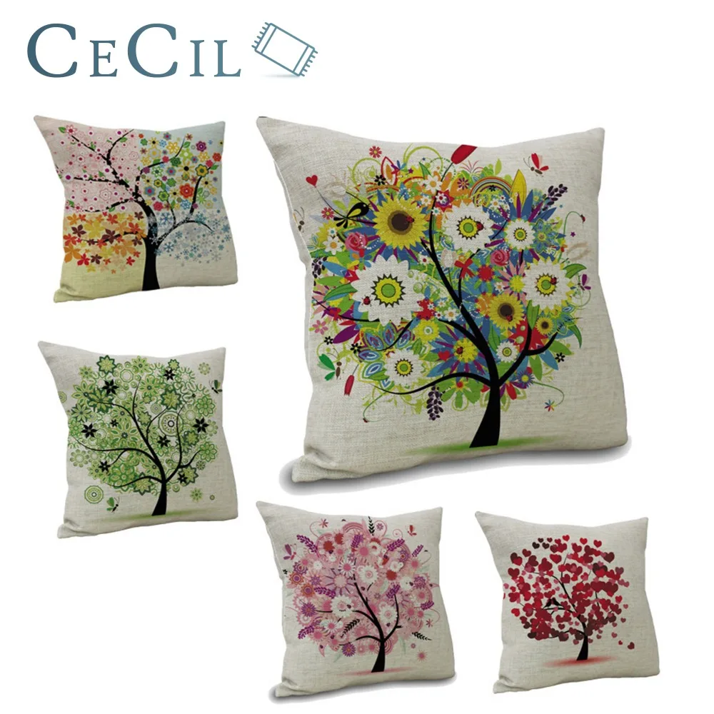 

Cotton Linen Decorative Pillow Cover Home Pillowcases Seasons Trees Cushion Cover Sofa Bedroom Pillow Cushion Cover