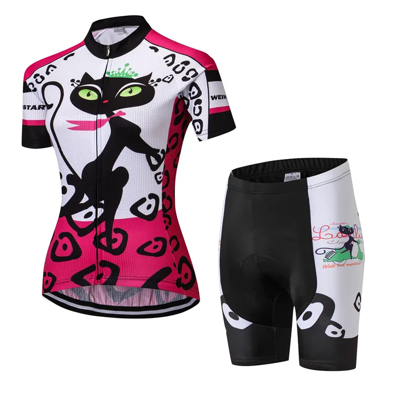 Weimostar 2018 Cat Vélo комплекты Для женщин MTB велосипеда Велосипедная форма Ropa Ciclismo дышащий велосипед Джерси uniforme ciclismo