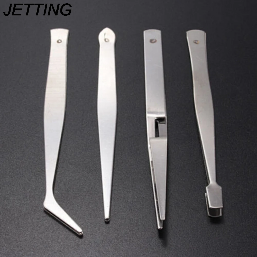 JETTING 4pcs/lot Precision Tweezers Set stainless steel anti-static tweezers Repair Tool Soldering Station Welding Assist