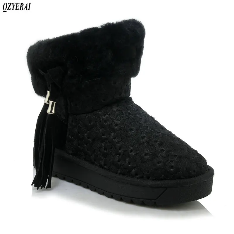 

QZYERAI New hot sale fashion winter snow boots genuine leather boots comfortable and warm wool shoes size 34-43
