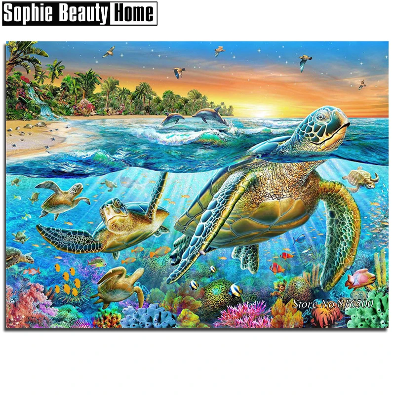 

Diy 5D Diamond Painting Cross Stitch Turtle Fish In the Sea Diamond Embroidery Patterns Full Drill Mosaic Home Decor Art 187049