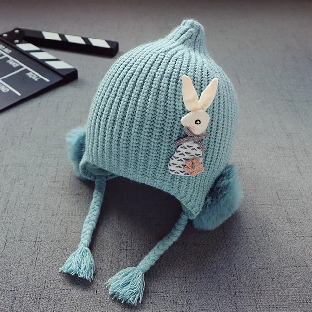 New Autumn And Winter Baby Hats  Wool Earmuffs Knitted Plush Children's Hat With Cute Rabbit 3 Months -2 Years Old GCG55 (9)