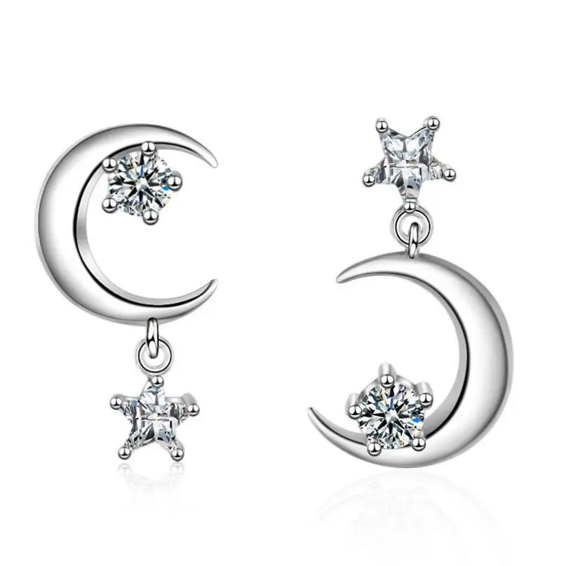 Anenjery, 925 пробы серебряные серьги, циркониевые звезды, асимметричные в форме Луны, серьги с кисточками для женщин, oorbellen brincos S-E389
