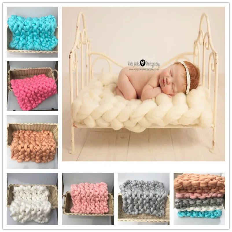 Hand Knitting Soft Baby Photography Blanket Super Thick Wool Chunky Blanket Newborn Basket Filler Newborn Photography Props Hand Knitting Soft Baby Photography Blanket Super Thick Wool Chunky Blanket Newborn Basket Filler Newborn Photography Props
