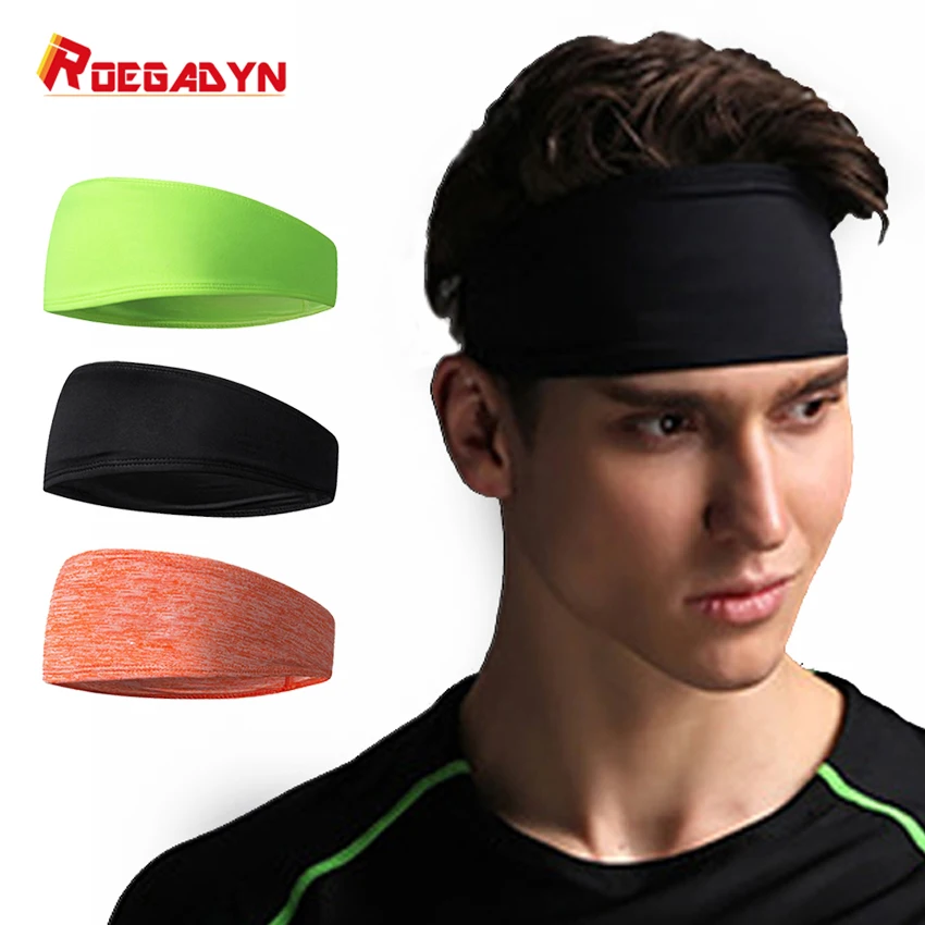 

ROEGADYN Elastic Black Sweat Band Wider Design Sweatband Head Quick Dry Sports Headband Men Cycling and Running Sweatband Women