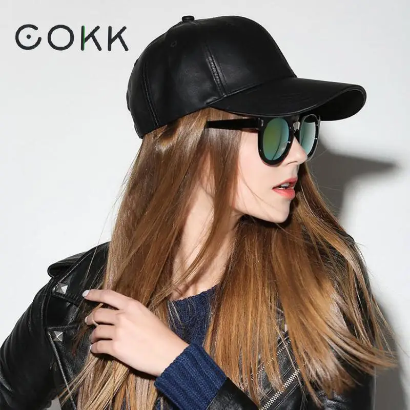 

COKK New Autumn Winter Baseball Cap Women Men Snapback Pu Leather Hip Hop Fashion Cap Dad Hat Female Male Bone Casquette