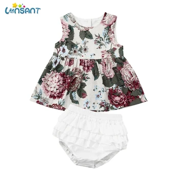 

LONSANT Girls Clothing Set Newborn Infant Baby Girls Sleeveless Print Tops Shirt+short Pants Princess Outfits Sets For Girls N30