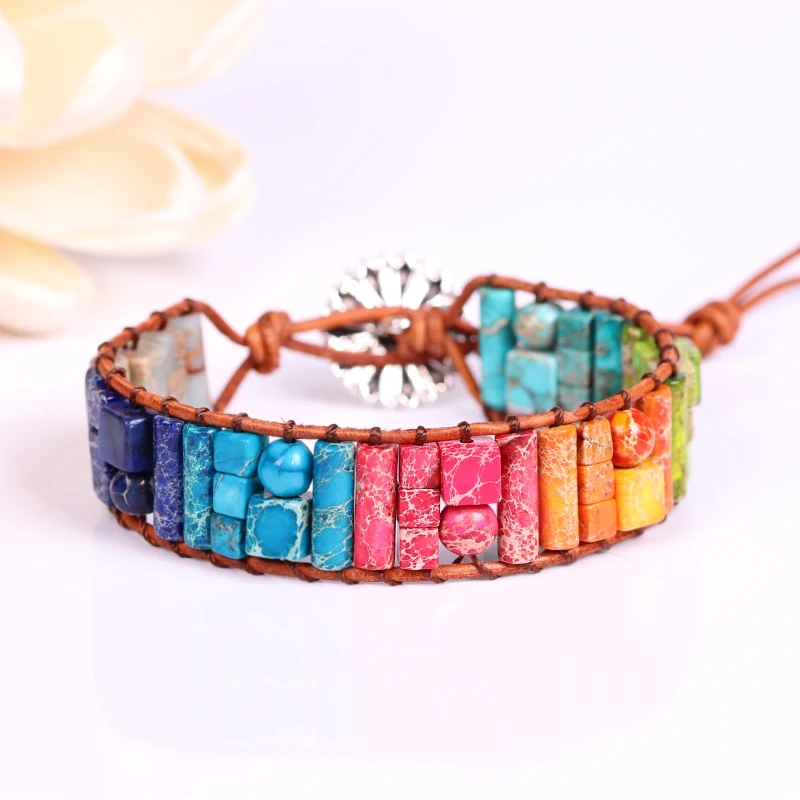

Yoga Leather Wrap Bracelet Chakra Bracelet Healing Stone Bracelet Jewelry Colorful Emperor Stone Bracelet Meditation Jewelry