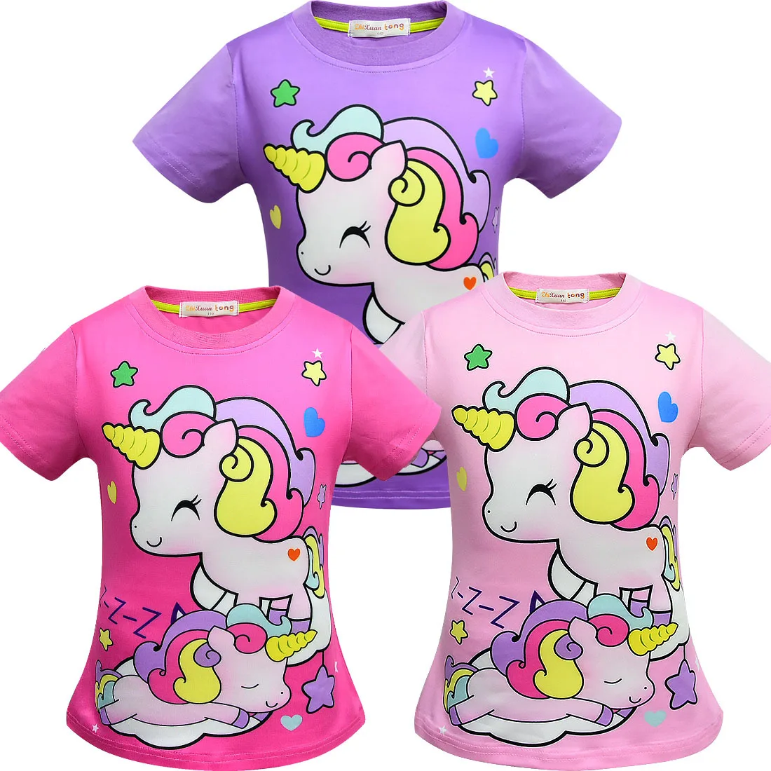 

Girls 2019 Summer Short Sleeve Unicorn T-shirts Kids Tees Girls T shirts Summer Tops baby purple tshirt