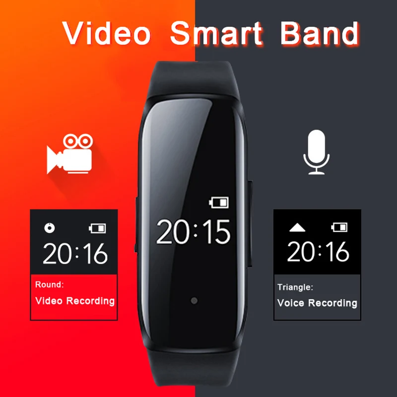  1080P Professional Video Camera Recoding Smartband Voice Photo Recorder HD Screen Smart Band Watch 