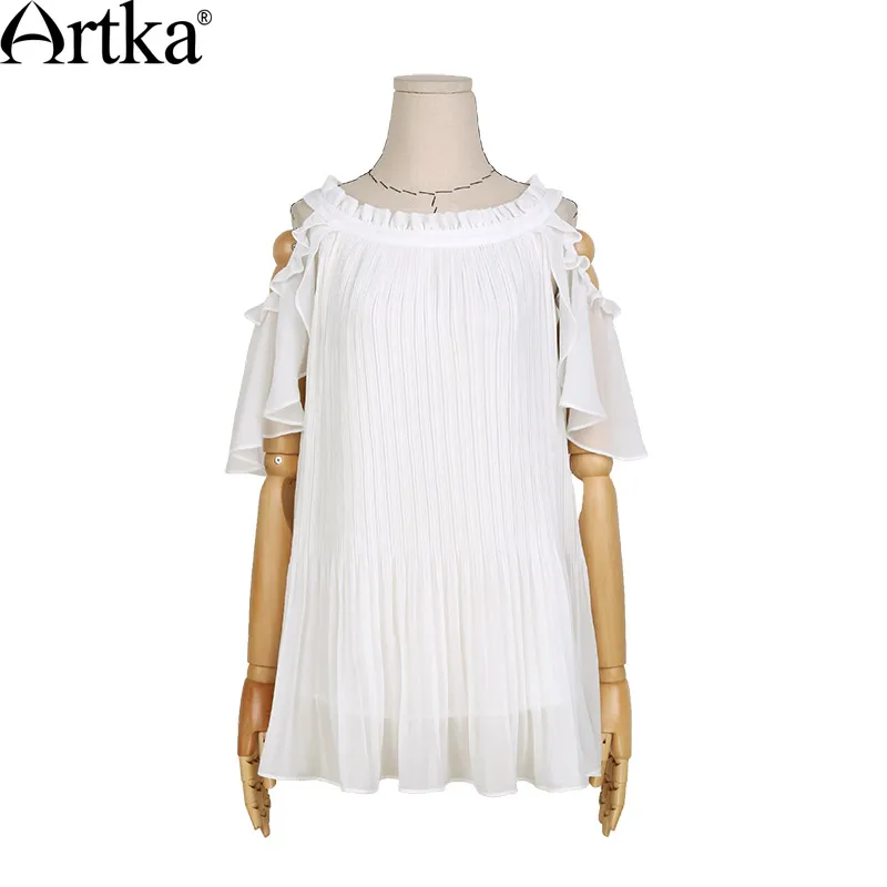 ARTKA/женская летняя Новинка 2018 года 2 цвета шифоновая рубашка в складку модная с