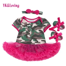 Bébé Robe Infantile Camo Filles Robe avec Rouge À Volants Coton Mode bébé Fille Robes + Chaussures + Bandeau Set Nouveau style 2016