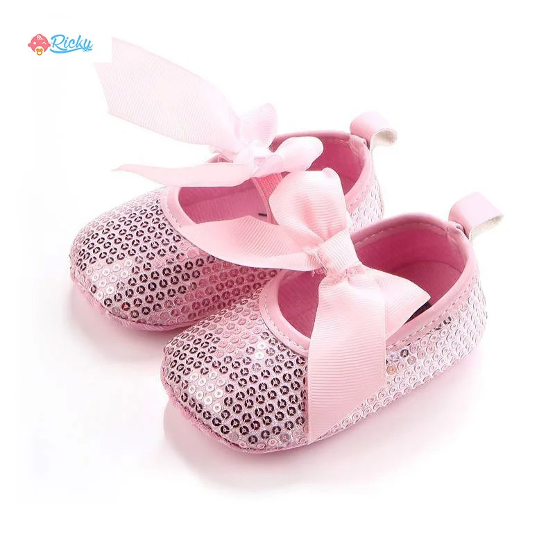 

Cute Bow Baby Girls Shoes Solid Color Sequin Princess Newborn Baby Shoes First Walker Infant Toddler Soft Anti-slip Shoes