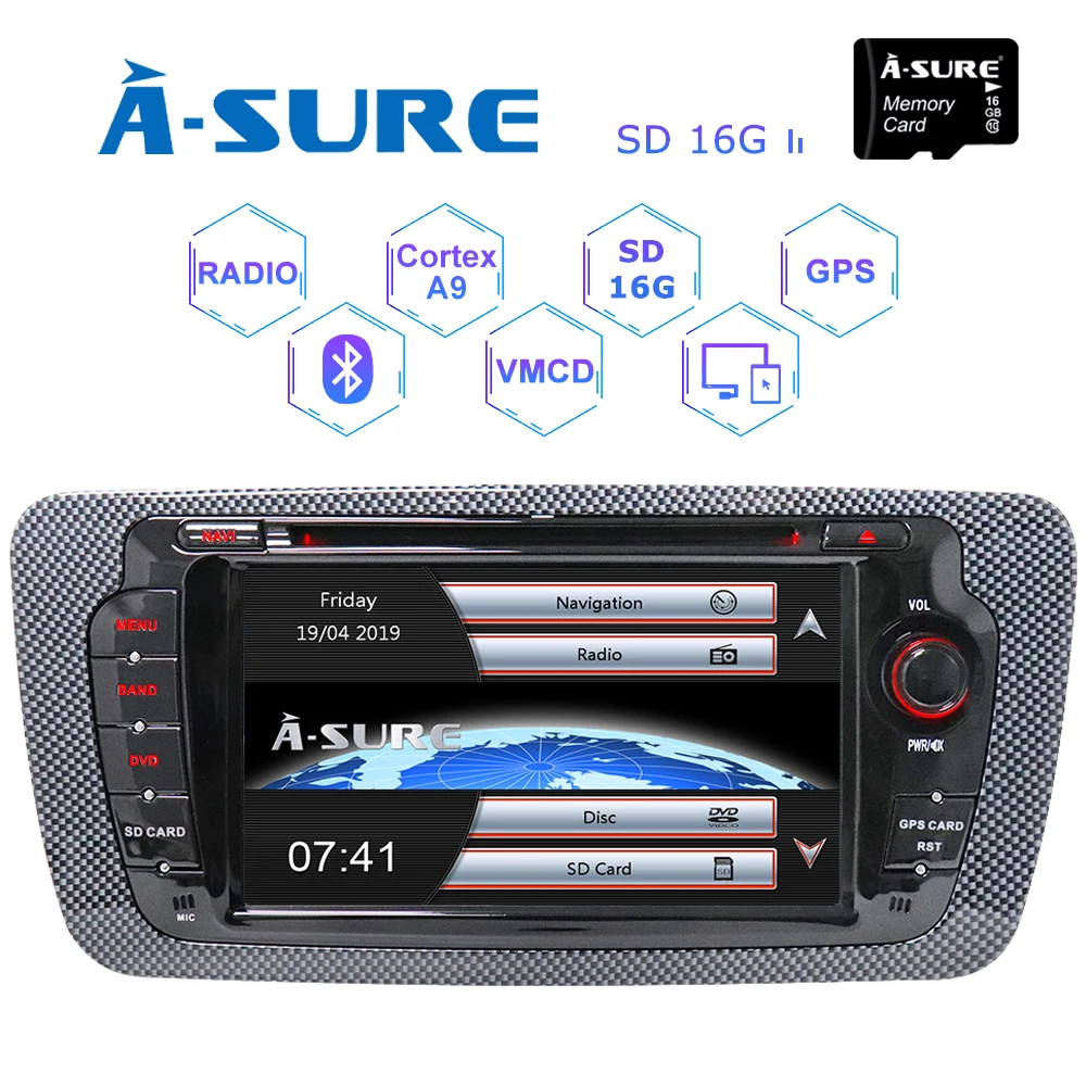 

A-sure 2 Din Car Auto Radio GPS DVD Player Navigation For Seat Ibiza 2009 2010 2011 2012 2013 with GPS 3G Bluetooth Multimedia