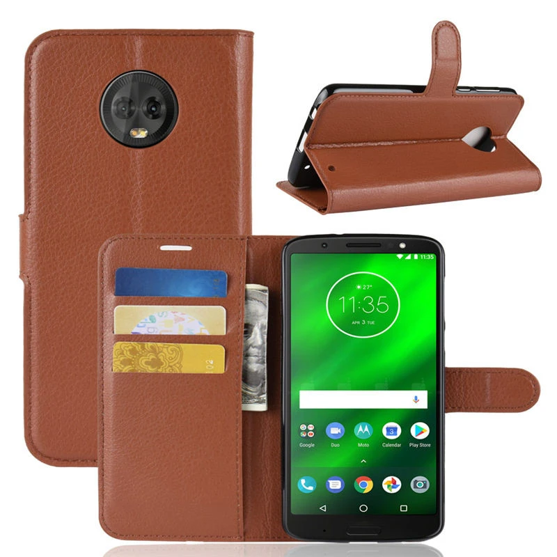 Для Motorola Moto G6 Plus чехол Обложка кошелек на заднюю панель из искусственной кожи для