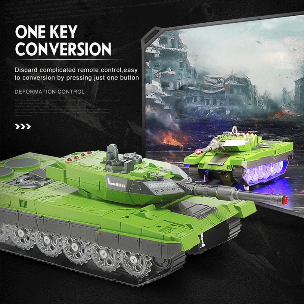 2.4G Remote Control Tank Simulation Heroicty Land Battle Tank Model One Key Conversion Robot Automatic Vehicle Toy Hobby Xmas