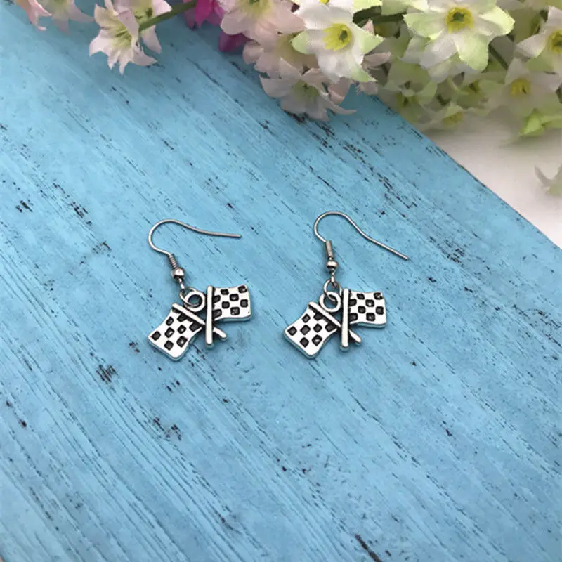 

Checkered Flag Earrings Race Charm Jewelry Stock Car Jewelry Racing Earrings Fashion Alloy Making Jewelry Women Gift