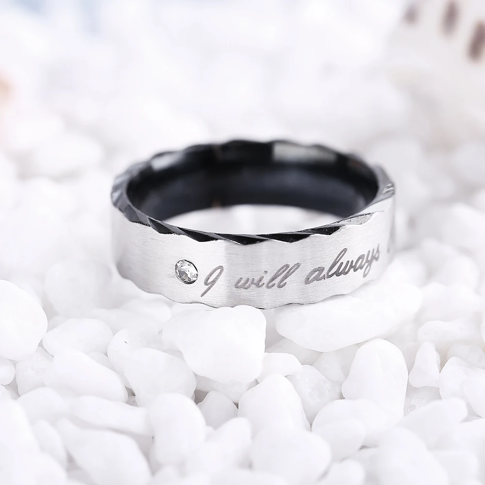 Top Quality Titanium Steel Rhinestone Ring Letter \