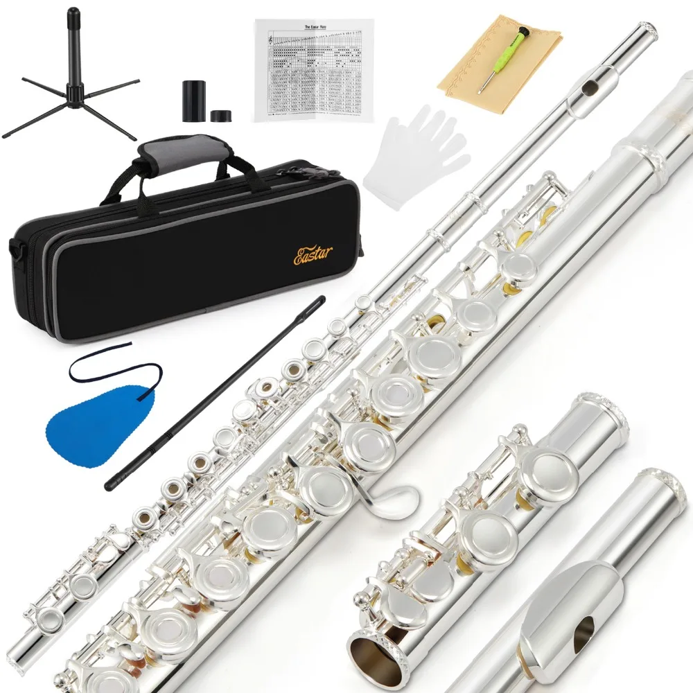 Eastar EFL-2 открыть/закрыть отверстие C флейты 16 ключей Посеребренная флейта набор музыкальный инструмент с подставка для флейты чехол чистящий инструмент