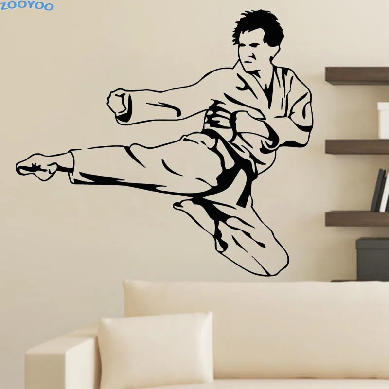 ZOOYOO Flying Karate Kick Wall Sticker Sport Wall Decals Home Decor Removable Living Room Children Kids Room Decoration