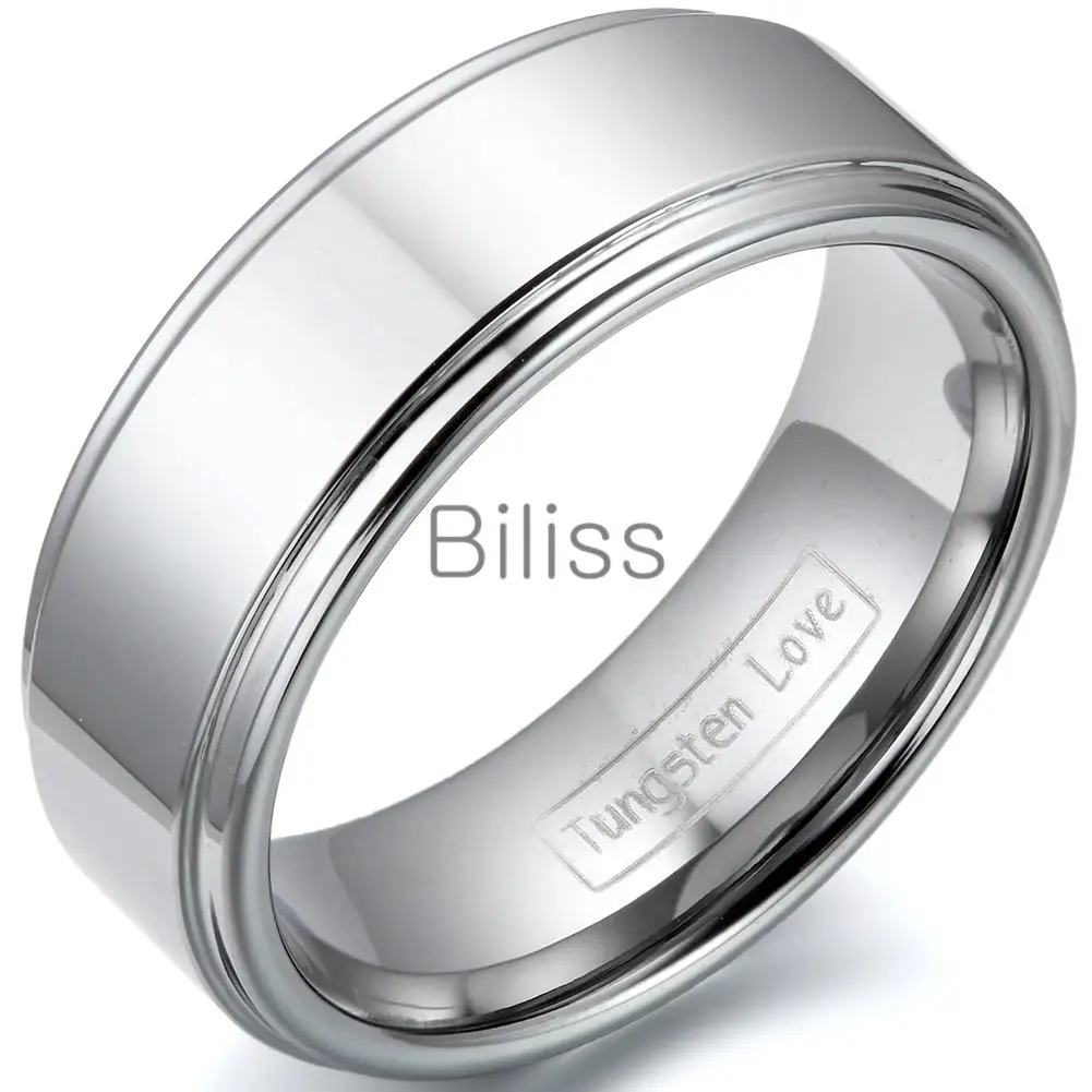 8mm Tungsten Ring For Men Engagement High Polish Flat Ridged Mens wedding Bands anel masculino Top Quality Jewelry
