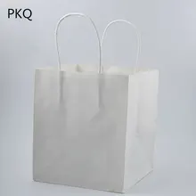 50 шт. коричневый крафт-бумажный пакет белая бумага Подарочный пакет с ручкой маленькая выпечка пищевая упаковка сумка на вынос сумка для хранения 150x150x170 мм